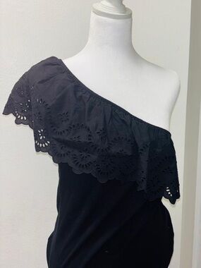 Old Navy Black One-Shoulder Eyelet Ruffle Dress
